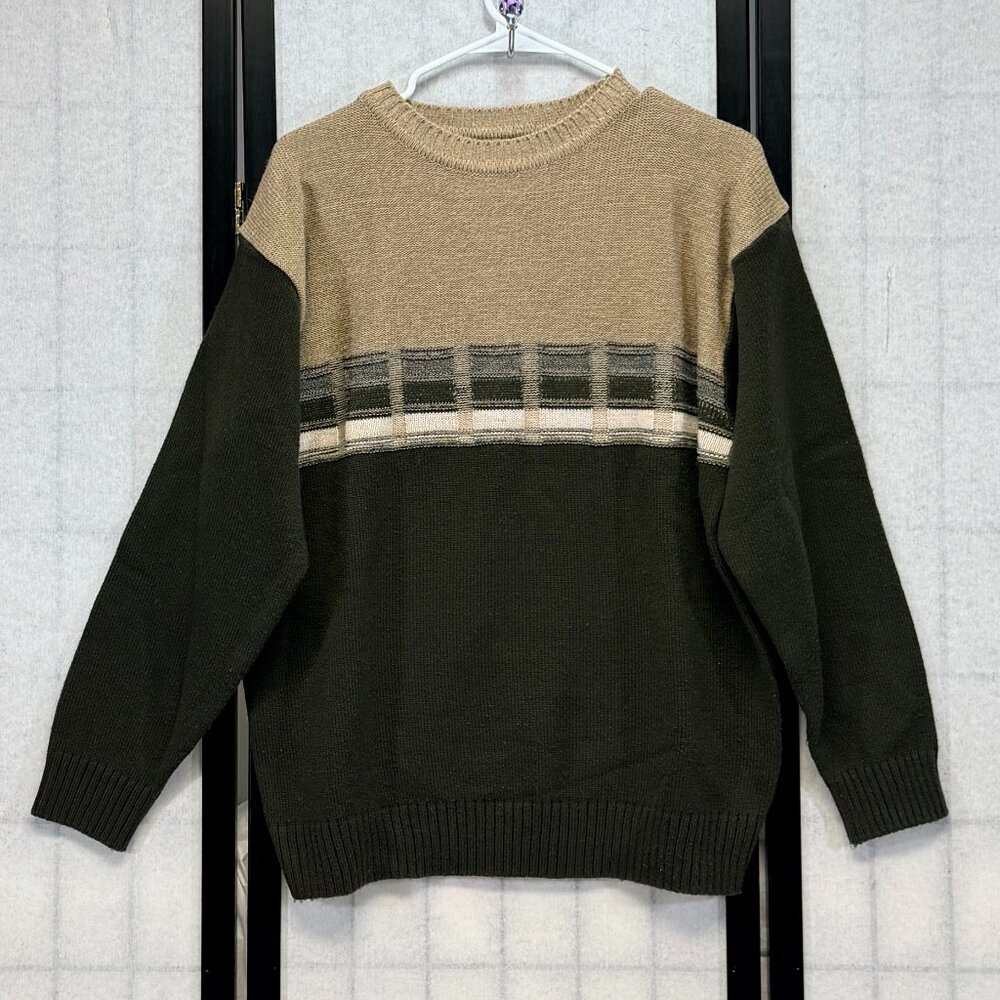 Munsingwear Color Block Crewneck Sweater Green Beige Design M Drop Long Sleeve